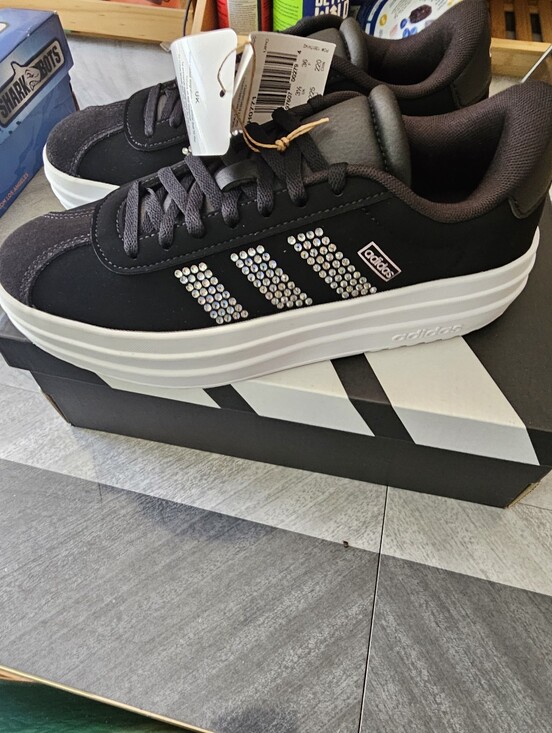 adidas Other - adidas Black Platform Sneakers with Crystal Three-Stripes Unisex Shoes Size 4